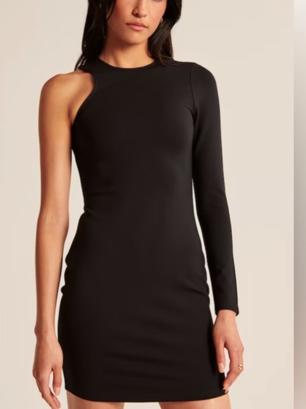 Abercrombie Black One Shoulder Asymmetrical Ponte Mini Dress